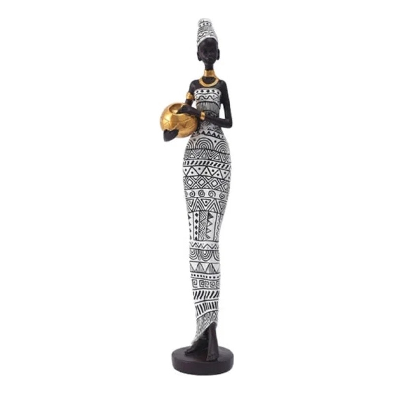 House of Avana African Black and White Resin Tribal Female Handcrafted Figurines