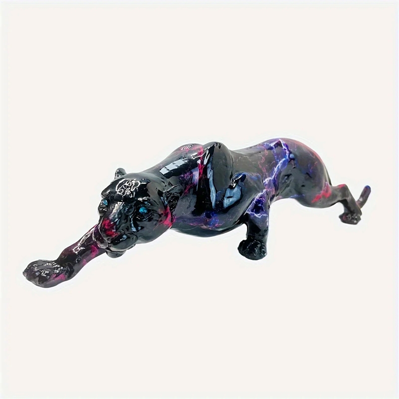House of Avana Decorative Black Resin Cheetah Figurine with Lightning Pattern