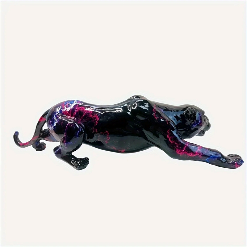 House of Avana Decorative Black Resin Cheetah Figurine with Lightning Pattern