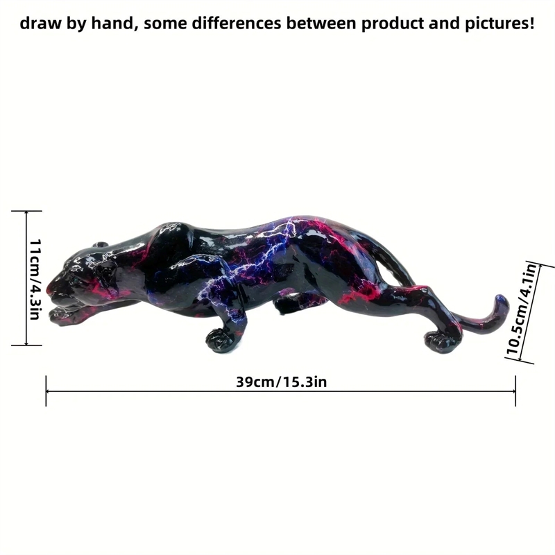 House of Avana Decorative Black Resin Cheetah Figurine with Lightning Pattern
