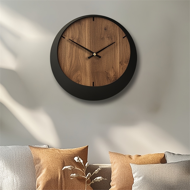 House of Avana Silent Wooden Brown and Black Wall Clock