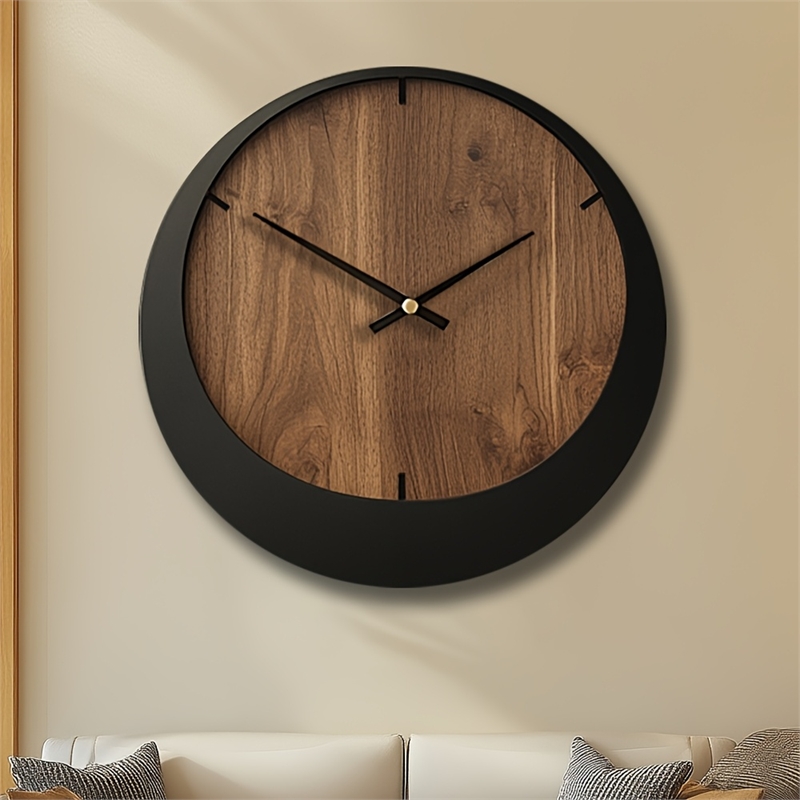 House of Avana Silent Wooden Brown and Black Wall Clock