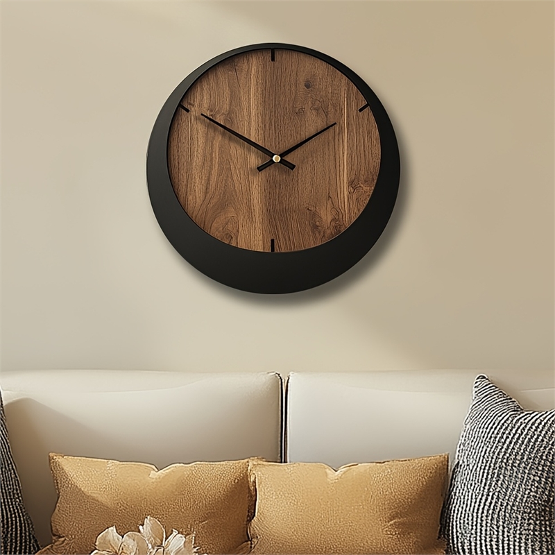 House of Avana Silent Wooden Brown and Black Wall Clock