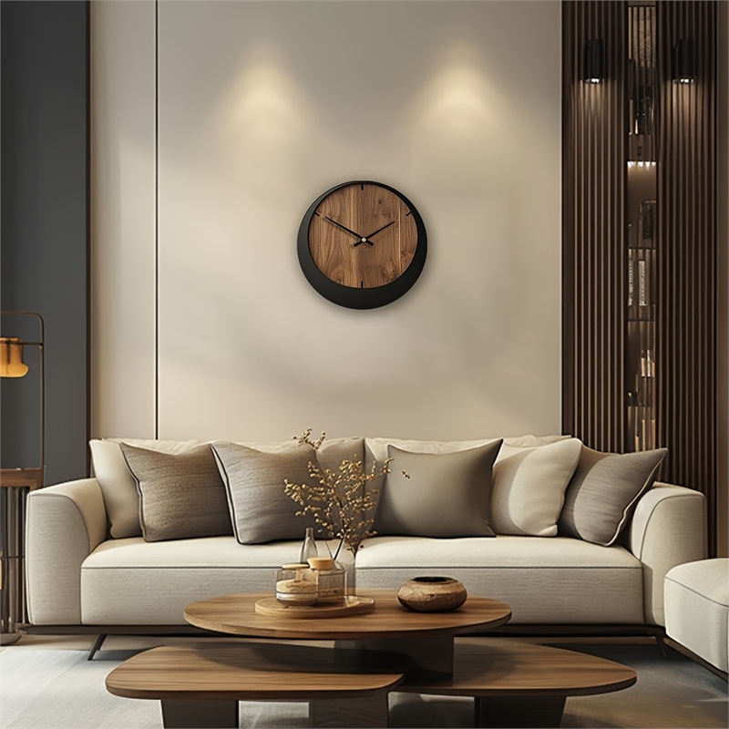 House of Avana Silent Wooden Brown and Black Wall Clock