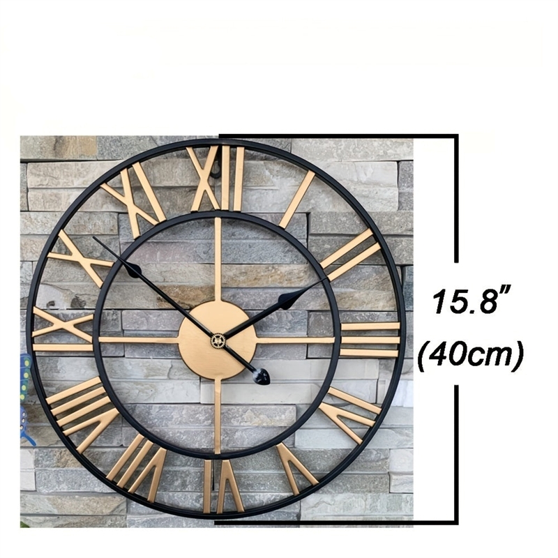 House of Avana Vintage Gold and Black Metal Silent Roman Numerals Wall Clock