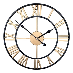 House of Avana Vintage Gold and Black Metal Silent Roman Numerals Wall Clock