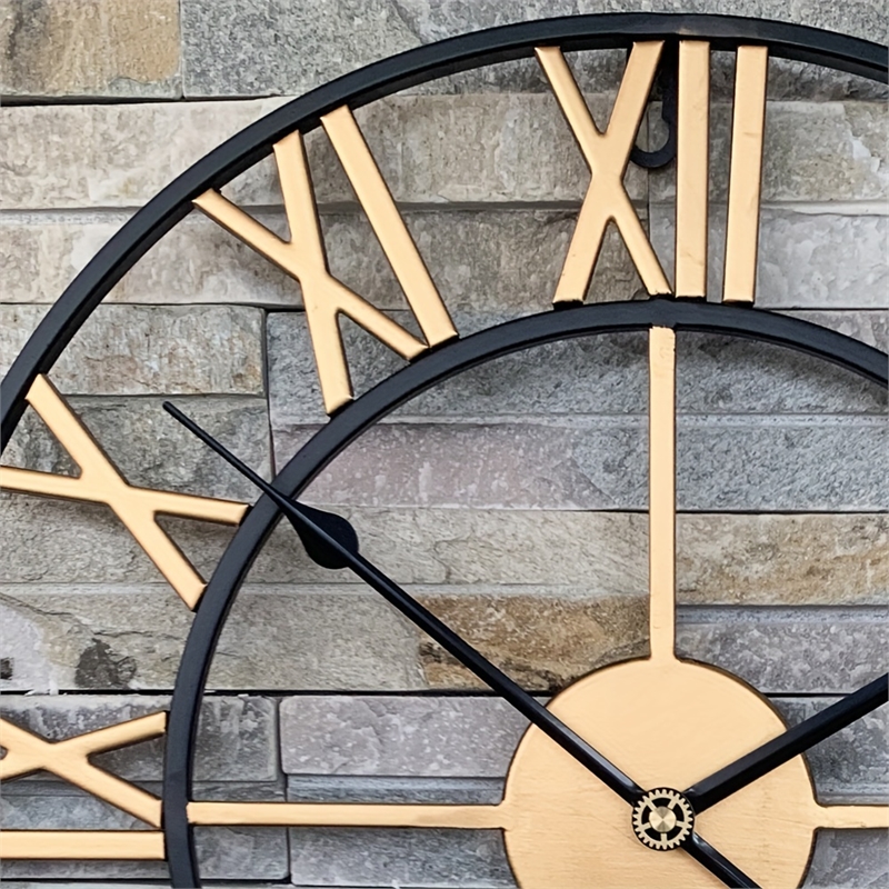 House of Avana Vintage Gold and Black Metal Silent Roman Numerals Wall Clock