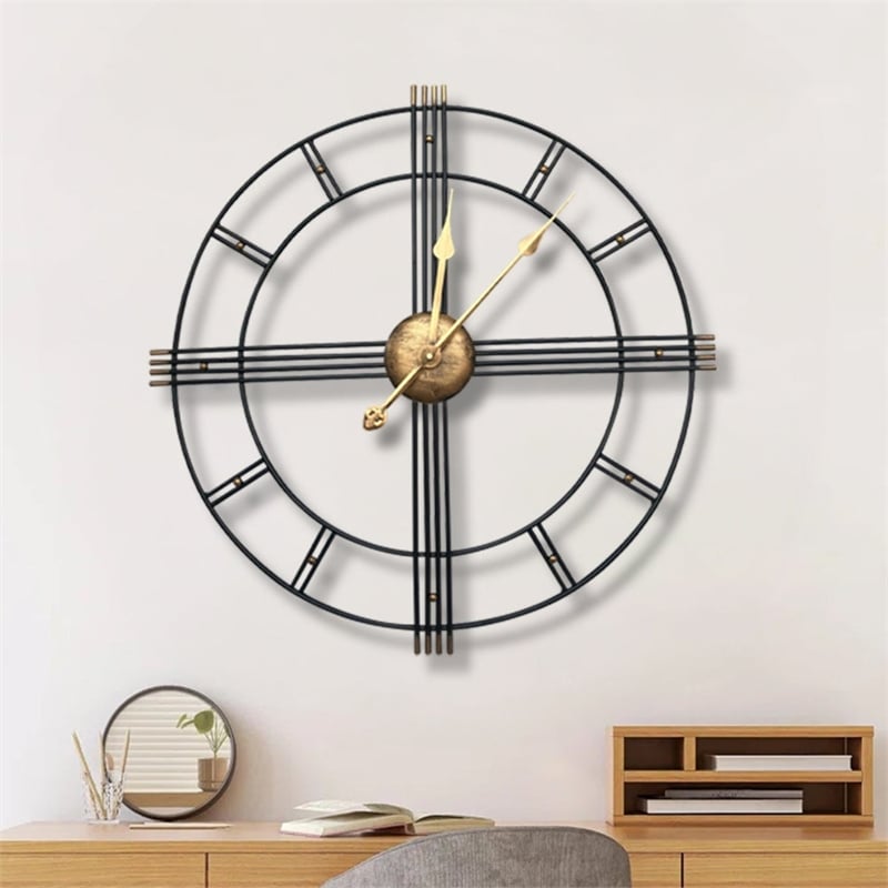 House of Avana Extra Large Metal Black Skeleton Roman Wall Clock