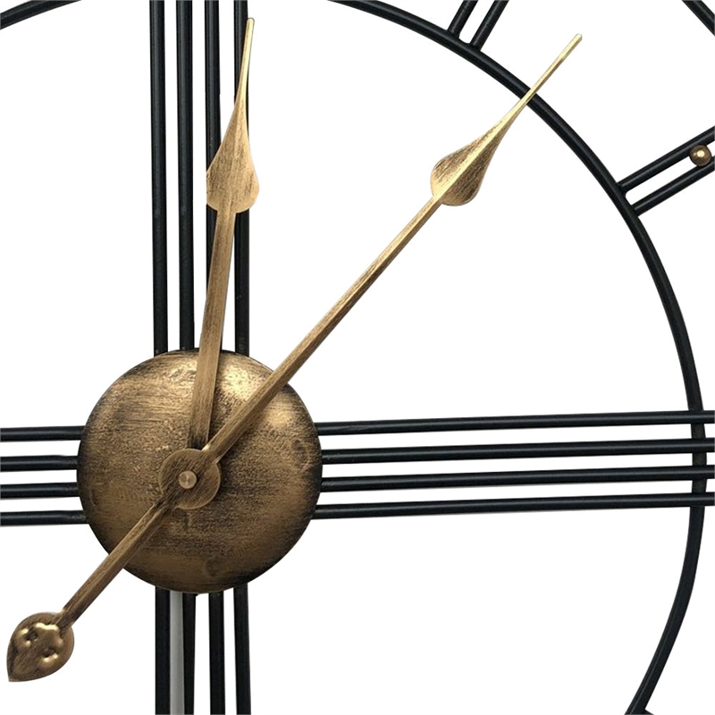 House of Avana Extra Large Metal Black Skeleton Roman Wall Clock