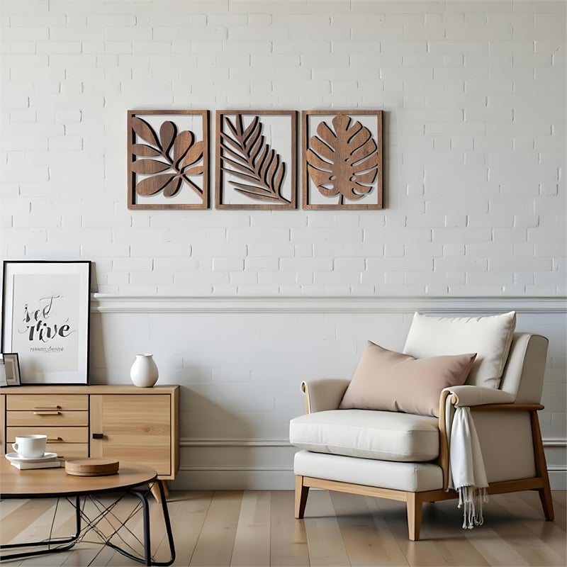 House of Avana Wooden Leaf Wall Art 2D Brown Flat Wall Sculpture Decor