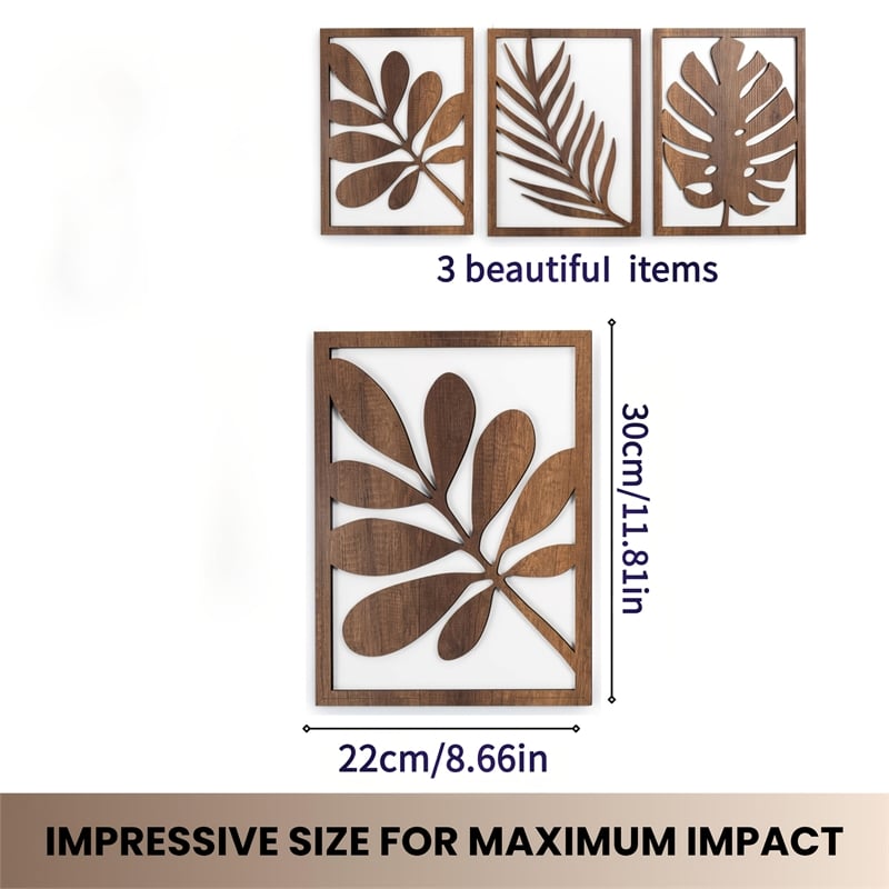 House of Avana Wooden Leaf Wall Art 2D Brown Flat Wall Sculpture Decor