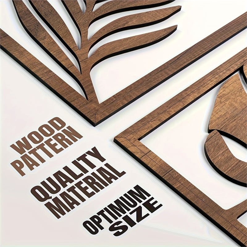 House of Avana Wooden Leaf Wall Art 2D Brown Flat Wall Sculpture Decor