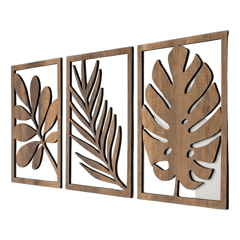 House of Avana Wooden Leaf Wall Art 2D Brown Flat Wall Sculpture Decor