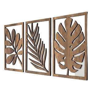 House of Avana Wooden Leaf Wall Art 2D Brown Flat Wall Sculpture Decor