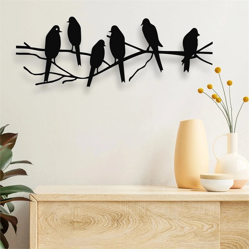 House of Avana Handcrafted Metal Black Birds on Tree Branch