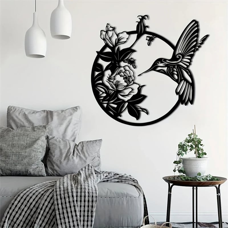 House of Avana Circular Black Metal Hummingbird Wall Art Decor