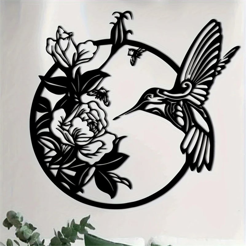 House of Avana Circular Black Metal Hummingbird Wall Art Decor