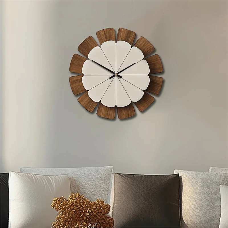 House of Avana Vintage Wooden Brown and White Round Wall Clock