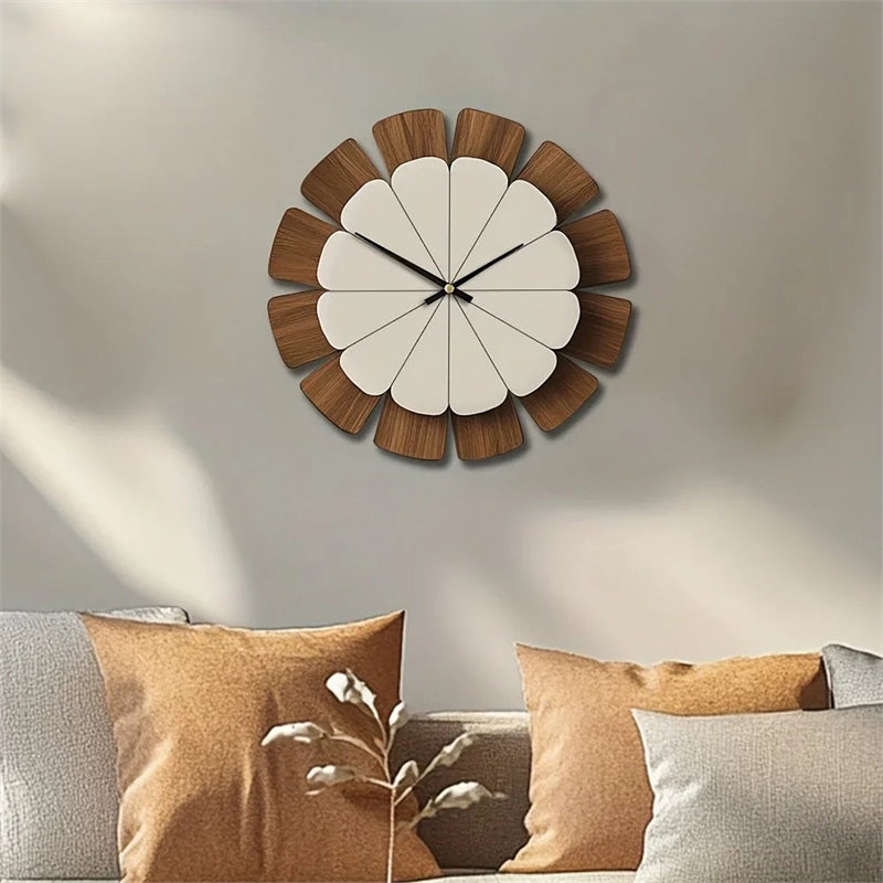 House of Avana Vintage Wooden Brown and White Round Wall Clock