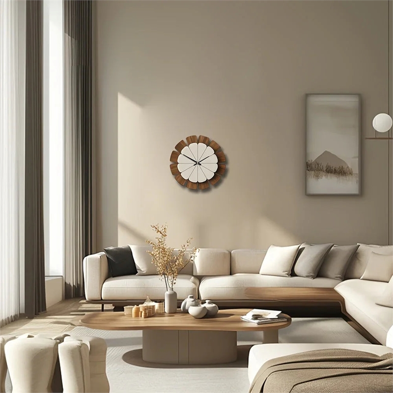 House of Avana Vintage Wooden Brown and White Round Wall Clock