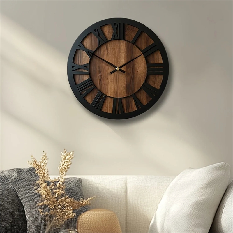 House of Anana Wooden Brown Wall Clock Silent Roman Numerals
