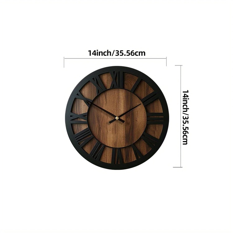 House of Anana Wooden Brown Wall Clock Silent Roman Numerals