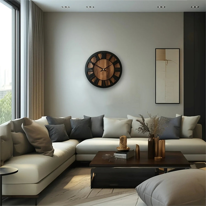 House of Anana Wooden Brown Wall Clock Silent Roman Numerals