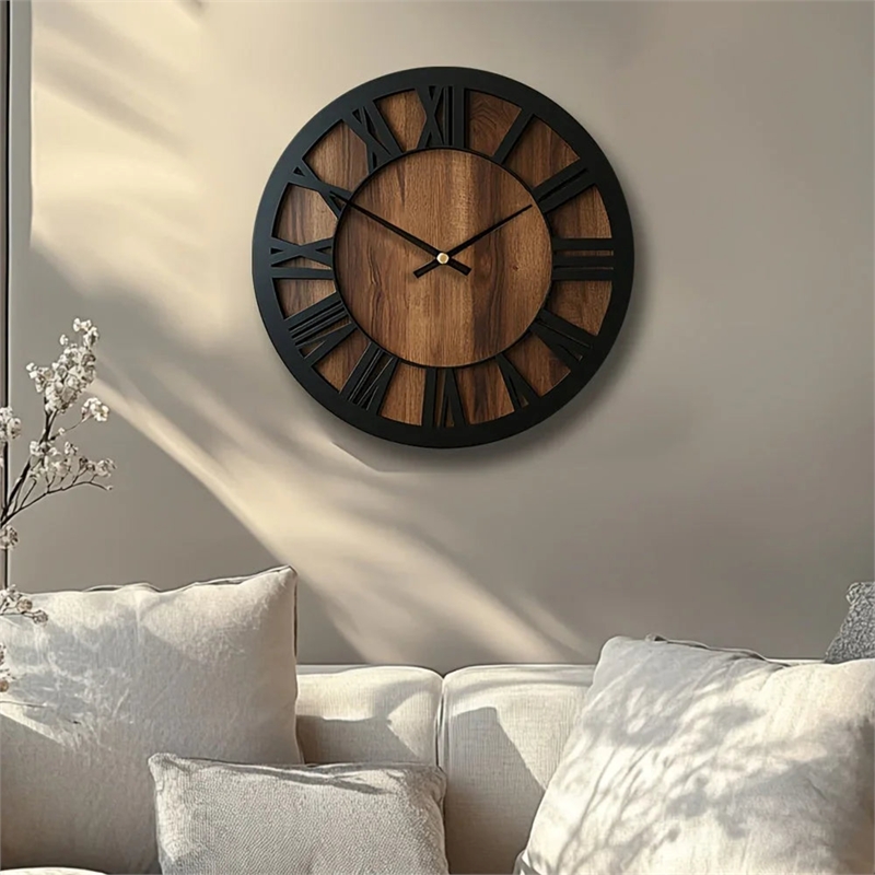 House of Anana Wooden Brown Wall Clock Silent Roman Numerals