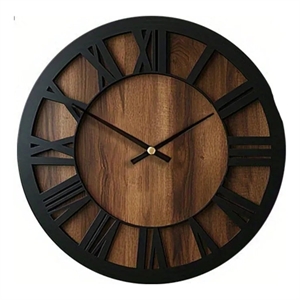 House of Anana Wooden Brown Wall Clock Silent Roman Numerals