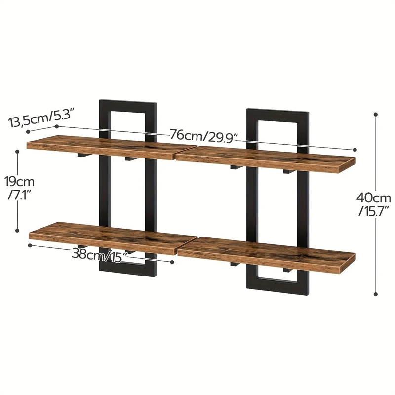 House of Avana Wall Mounted 2-Tier Floating Brown Wood Shelves