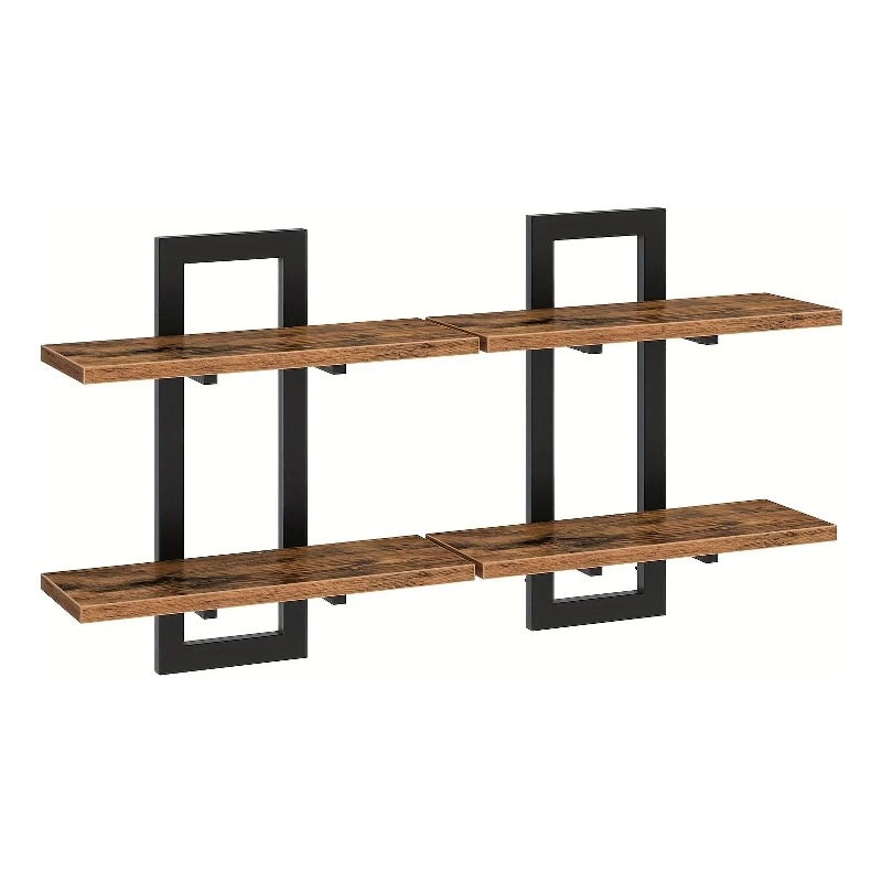 House of Avana Wall Mounted 2-Tier Floating Brown Wood Shelves