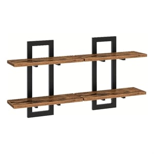 House of Avana Wall Mounted 2-Tier Floating Brown Wood Shelves