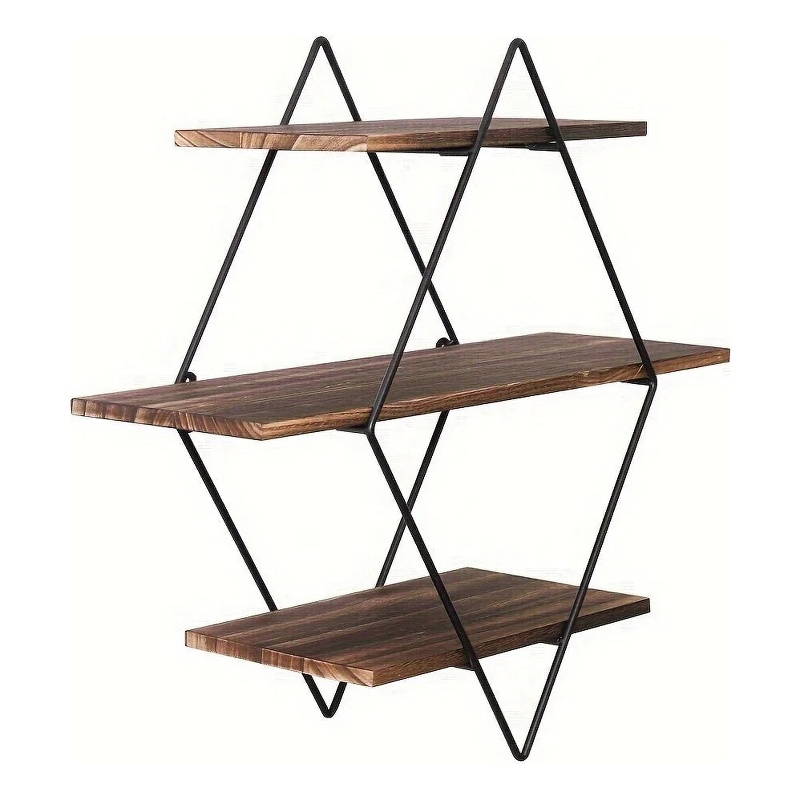 House of Avana Geometric Diamond Wall Shelves Brown Metal & Wood Shelves