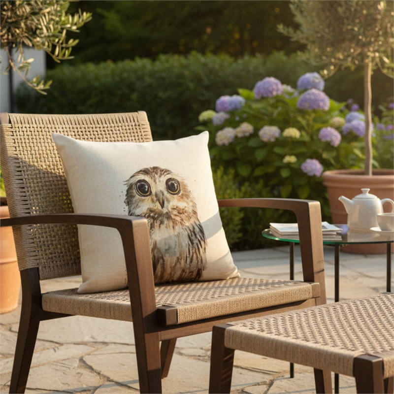 House of Avana Multicolor Owl Print Cotton Cushion Cover