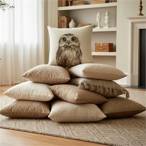 House of Avana Multicolor Owl Print Cotton Cushion Cover