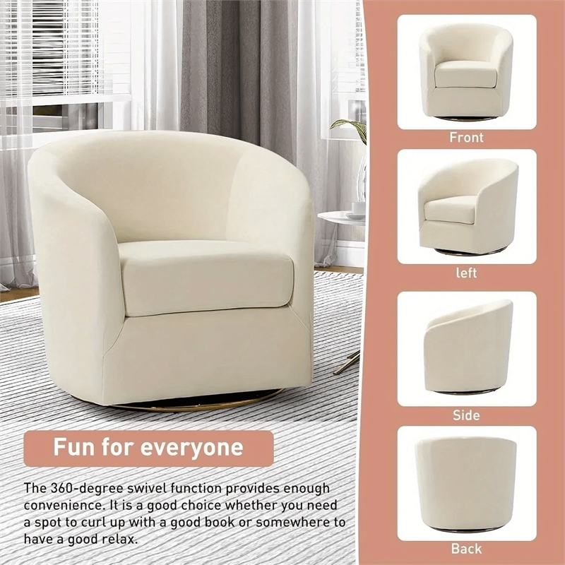 House of Avana Velvet Swivel Ivory Accent Chair with Golden Metal Base