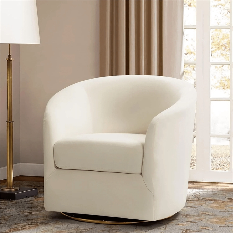 House of Avana Velvet Swivel Ivory Accent Chair with Golden Metal Base