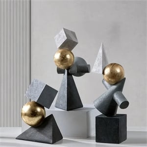 Geometric Black Sculpture - Gold Polyresin Triangular Abstract