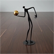 Black Iron Human Figure Sculpture with Gold Ball