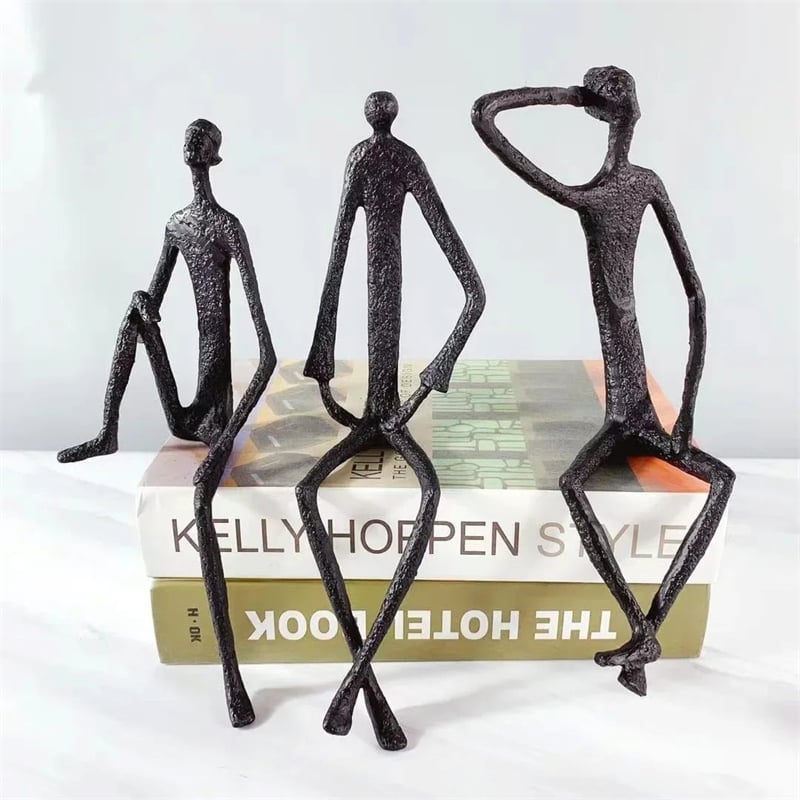 Abstract Human Figures Sculpture Black Cast Iron