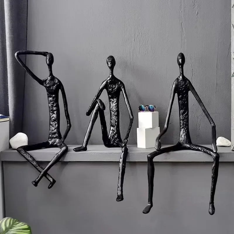 Abstract Human Figures Sculpture Black Cast Iron