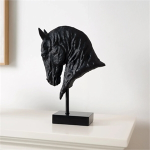 Horse Polyresin Head - Decorative Black Figurine
