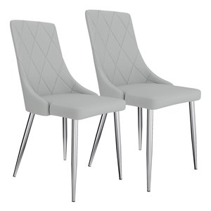 Contemporary Faux Leather and Metal Dining Chair Set of 2 Grey and Chrome