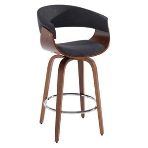 MidCentury Fabric and Bent Wood 26&quot Counter Stool Charcoal and Walnut