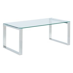 Contemporary Stainless Steel and Glass Coffee Table Silver