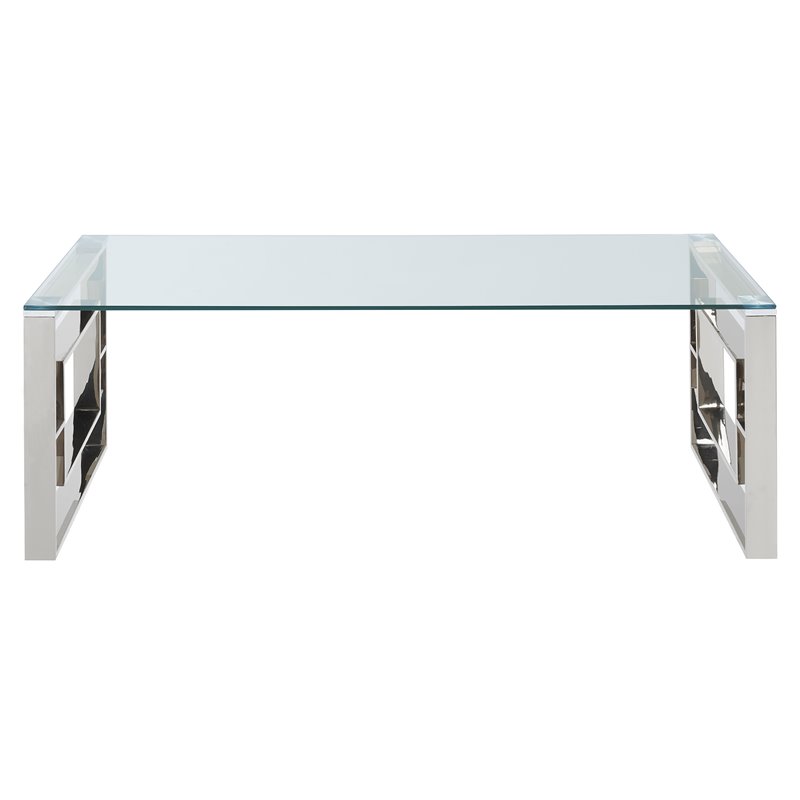 Eros Contemporary Stainless Steel/Glass Coffee Table in Silver/Clear
