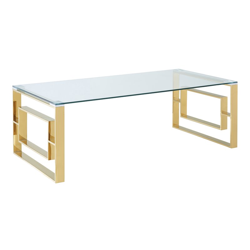 Eros Contemporary Stainless Steel/Glass Coffee Table in Gold/Clear