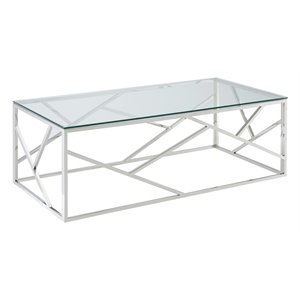 juniper contemporary stainless steel/glass coffee table in silver/clear