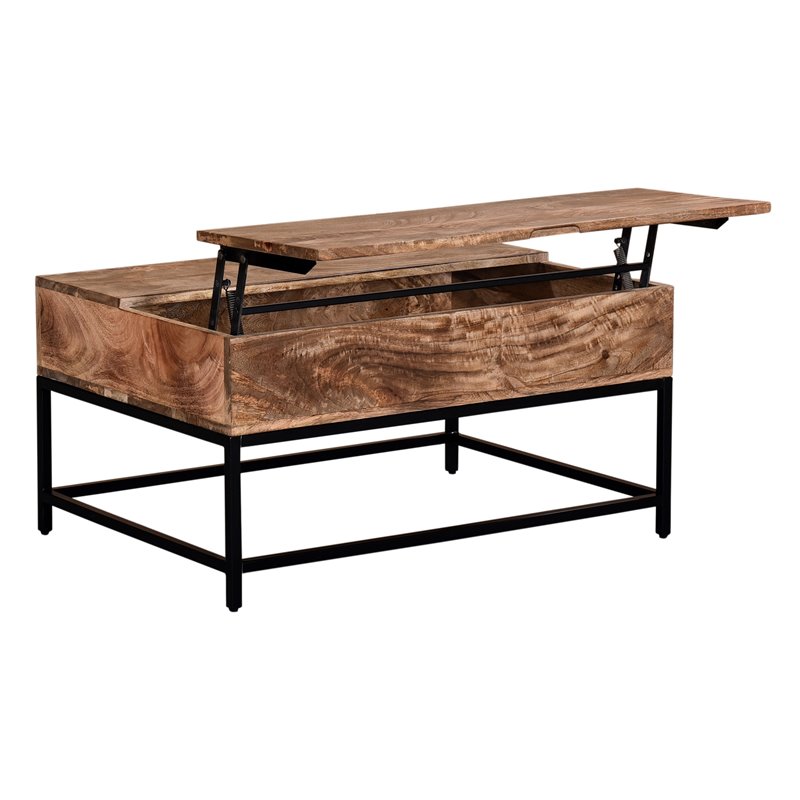Industrial Chic Solid Wood and Iron LiftTop Coffee Table Natural Burnt and Black