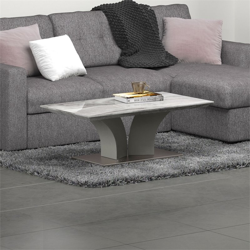 Napoli Modern Faux Marble/Stainless Steel Coffee Table in Gray